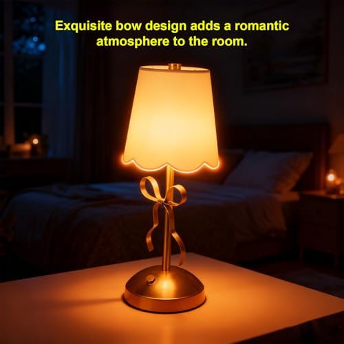 VBESTLIFE Bow Table Lamp, Cute Coquette Bow Table Lamp with Fabric Shade Modern Decorative Bedside Light Desk Lighting for Girl Bedroom