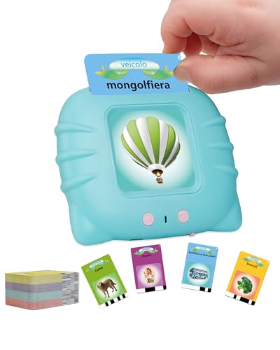 Schede flash parlanti, giocattoli per bambini da 1 a 12 anni, giocattoli educativi per bambini in età prescolare, per l'ascolto e l'apprendimento di base, 224 parole (colore azzurro, in italiano)