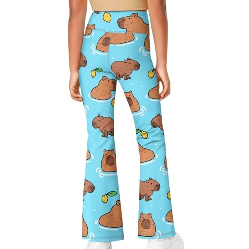 AmzPrint Girls Flare Leggings Cute Cartoon Print Stretchy Wide Leg Bell Bottoms for Kids Costumes Black Pants Size 5-63