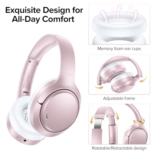 Hybrid Active Noise Cancelling Bluetooth 6.0 Headphones 120H Long Playtime, 6 ENC Mic, Over Ear Headphones Wireless, Hi-Res Audio, Memory Foam Earcup, Transparency Mode ANC Headphone for Travel Office - image 6