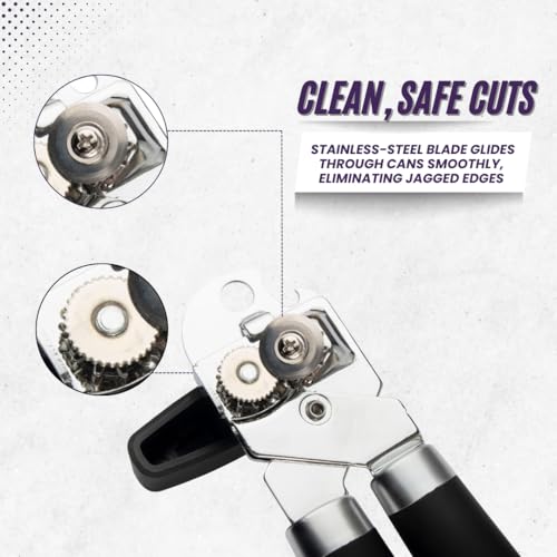 Heavy Duty Stainless Steel Manual Can Opener with Bottle Opener Function- Rust Proof and with Soft Grip Handle, razor sharp, smooth and easy cutting,