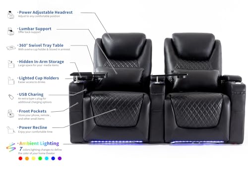 Hometheaterseatingseatstheaterreclinerchairsofagamemovietheaterchairswith7colorsambientlightinglumbarpillowsidepockettraytablepowerreclineblack Urban Country Home Decor Home theater seating seats theater recliner chair sofa game movie theater chairs with 7 colors ambient lighting lumbar pillow side pocket tray table power recline black urban country home decor