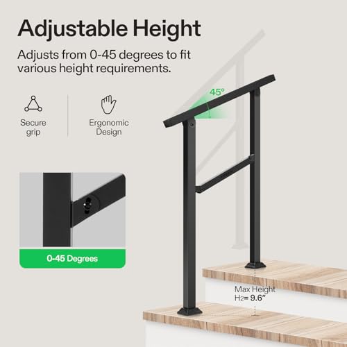 VIVOSUN Outdoor Handrail, 2 Step Stair Handrail, 26" × 36" Fits 1 to 2 Steps, Wrought Mattle Iron Handrail for Concrete Steps, Porch Steps, One-Step Assembly, Black by VIVOSUN - Image 3