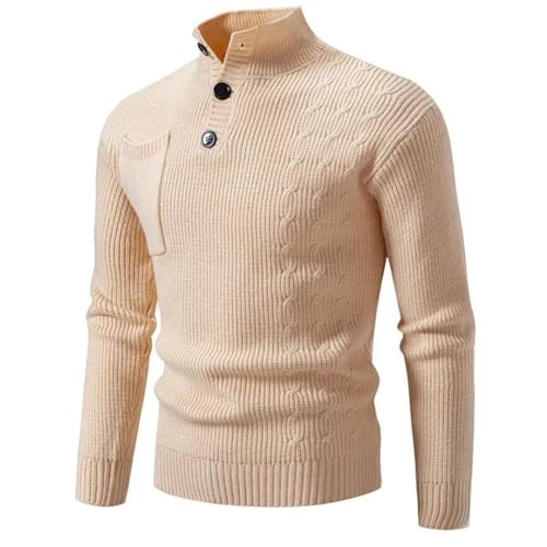 Men’S Stand Collar Knit Pullover Solid Color Casual Knitted Sweater Pockets Daily Outfit2