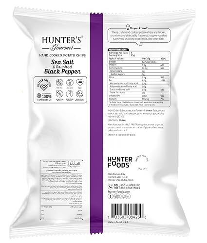 Hunter's Gourmet Sea Salt & Crushed Black Peppers Hand Cooked Potato Chips 125g
