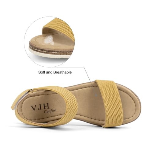 Image of VJH confort Women's Flat Sandals Open Toe Elastic Ankle Strap Slip on Comfy Low Wedge Sandals