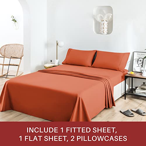 Mohap Bed Sheet Set 4 Piece Bedding Sheets & Pillowcases Set Brushed Microfiber Soft Lightweight Bedding Fade Resistant Easy Care Queen Persimmon #TOP4