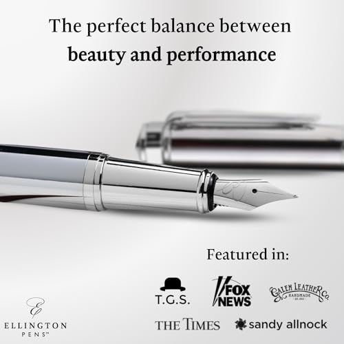 Image of Ellington Pens Luxury Fountain Pen Set - Extra Fine Nib- Includes 3 Ink Cartridges, Refillable Ink Converter, Gift Box- Fountain Pens For Writing, Calligraphy, Journaling, Sketching (Silver Sonata)