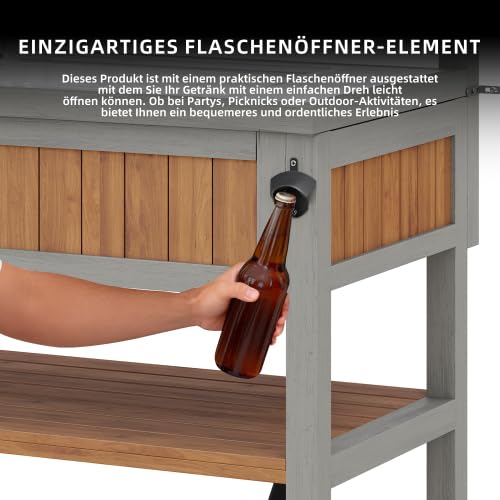 Merax Gartenschrank mit Wasserbecken & Wasserhahn – Wetterfester Geräteschrank mit großer Edelstahl-Arbeitsfläche, Schublade & integriertem Flaschenöffner, Outdoor-Küchenschrank
