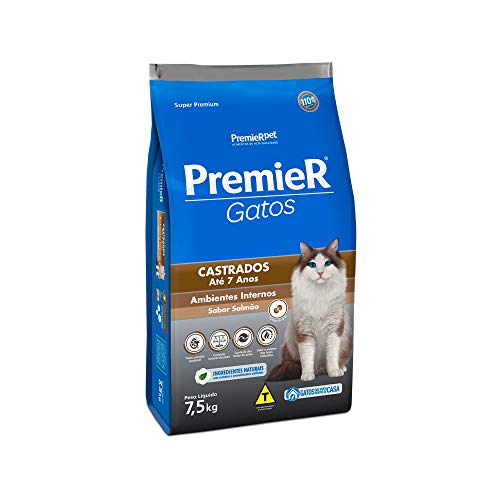 Ração Premier Ambientes Internos para Gatos Adultos Castrados até 7 Anos Sabor Salmão - 7,5kg Premier Pet