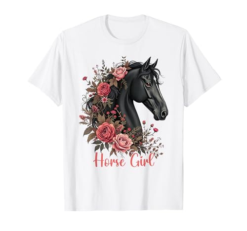 Cheval Noir Motif Mignon Fille Écurie et équitation T-Shirt