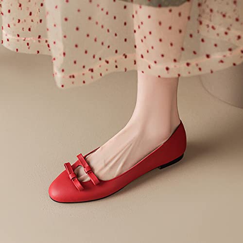 Alyaafifa Comfortable Real Leather Flats Pumps for Women Round Closed Toe Mary Jane Dress Shoes Dating Party Shopping4