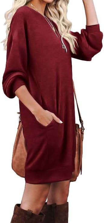 PrinStory Women's Casual Sweater Dresses Fall Winter Crewneck Loose Fit Pullover Tunic Dress with Side Pockets for Work S-4XL - Image 2
