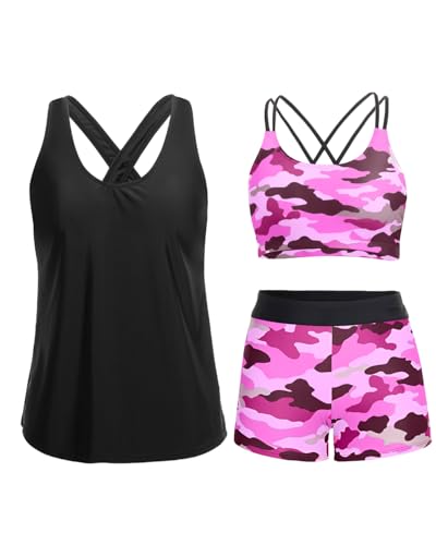 Maillot de bain tankini ventre plat Holipick 3 pièces avec shorty couvrant ado femme