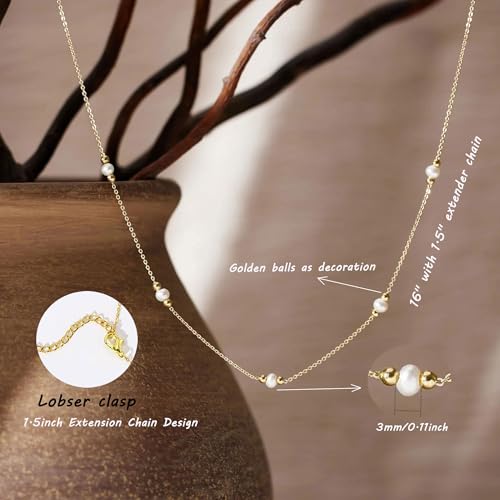 Dainty Pearl Gold Necklace for Women with CZ Choker 14K Gold Plated Chain Wedding Trendy Bridesmaid Cute Jewelry Gift4
