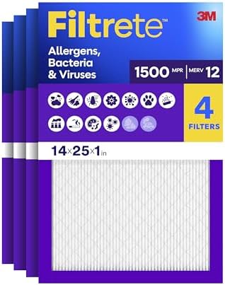 Filtrete 14x25x1 Air Filter, MERV 12, MPR 1500, Allergens, Bacter...