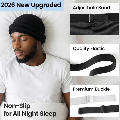 Image of Ababalaya Upgraded Satin Lined Halo Turban Durag for Men &Women Sleeping Bonnet PRE-Tied Headwraps for Hair Loss