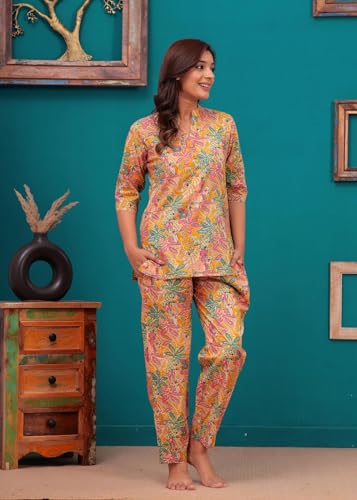Image of Women Cotton Relaxed Fit Fit and Flare Suit | Printed Night Suit | Half Sleeve Co-Ord Set