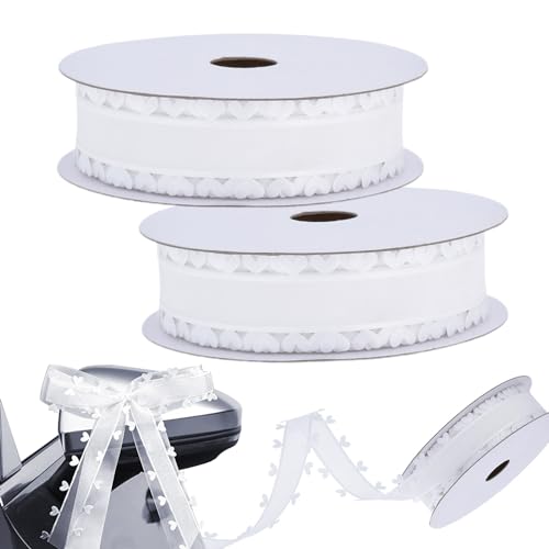 Smavles 2 rollos de cinta de 25 mm x 18 m para decoración de coche, boda, decoración de mesa para hacer n uds de antena de coche, decoración de coche, blanco