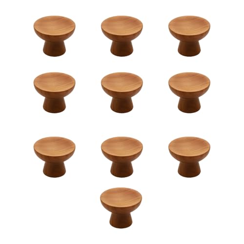 Image of 10 Piece Teak Wood Drawer Knob| Round Wooden Cabinet & Wardrobe Door Handle | Natural Finish Furniture Knob for Cupboard, Kitchen Drawer, Dresser & Home Decor Hardware Modern Style - 1.5 Inch