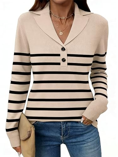 LOMON Womens Fall Sweaters Trendy V Neck Collared Pullover Dressy
