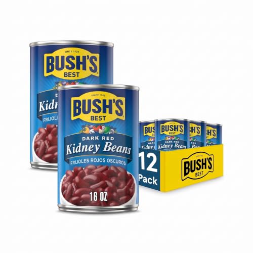 BUSH'S BEST 16 oz Canned Dark Red Kidney Beans,Source of Plant Based Protein and Fiber,Low Fat,Gluten Free,(Pack of 24)