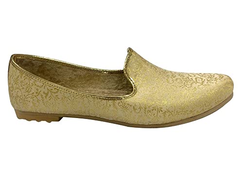 Shoe Bazar Punjabi Jutti for Men's Traditional Mojaris Shoes Cream Gold Wedding for Groom Indian Handmade Ethnic Jooti3