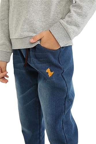 Mud Kingdom Boys Fleece Lined Jeans Elastic Waist Pocket Long Trousers Kids Pull On Warm Denim Pants4