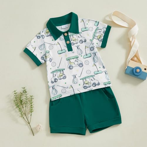 Honganda Toddler Baby Boy Golf Outfit Golf Cart Polo T-Shirt Tops with Shorts 2Pcs Summer Golf Clothes Set3