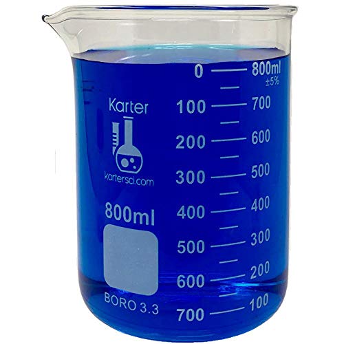 Image of 800ml Beaker, Low Form Griffin, Borosilicate 3.3 Glass, with Spout & Printed Graduations, Karter Scientific 232U4