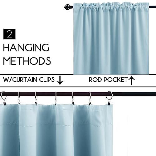 Image of KOUFALL Light Blue Kitchen Curtains 24x36 Inch Length Set of 2 Pack Rod Pocket Short Curtains for Small Bathroom