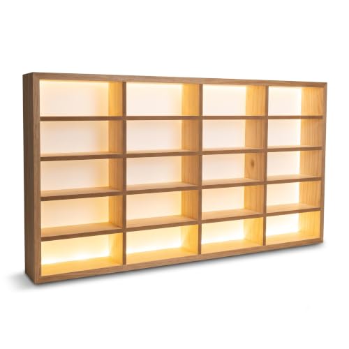 Image of BestofCRAFT Wooden Display for Cars LED 20-Compartment Die Cast Case - Polished Smooth Finish Display for 1:64 | Rack for Hot Wheels, Matchbox & Miniature Cars