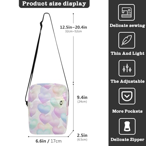 Crossbody Bag Pastel Rainbow Hearts Messenger Bag for Women Men Purse Shoulder Bag Satchel Bag with Adjustable Strap 202b65533