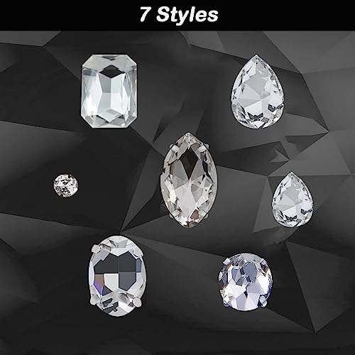 Yixinly 236 Stück Strasssteine zum Aufnähen, Große Strasssteine zum Nähen mit Krallen, Metall Krappenfassung Glas Nähen Edelsteine​für DIY-Bastelkleidung, Kleidungs, Schuhe, Taschen (Weiß)