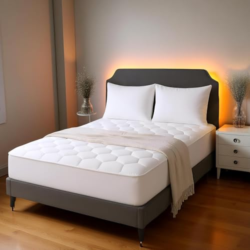 Salt Valley Quilted Double Mattress Protector Extra Deep 30cm Fitted Skirt Anti-Allergenic & Machine Washable Microfiber Mattress Cover (White 137x190 cm)