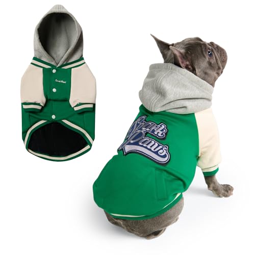 Image of Spark Paws Varsity Dog Hoodie - Premium Dog Sweater for Small, Medium, and Large Dogs | Warm Clothes for Pets, Winter Jacket Alternative - Green - L