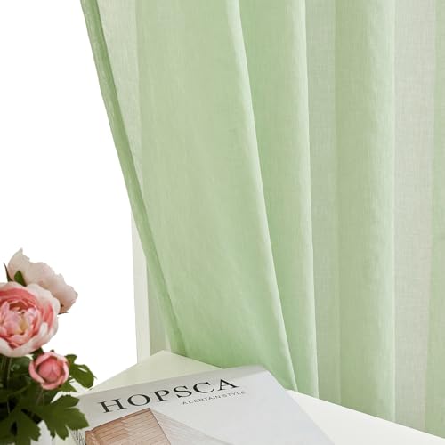 Image of MYSTIC-HOME Sage Green Sheer Curtains 84 Inches Long, Rod Pocket Sheer Drapes for Living Room, Bedroom, 2 Panels, 52 inchx84 inch, Semi Crinkle Voile Window Treatments for Yard, Patio, Villa, Parlor