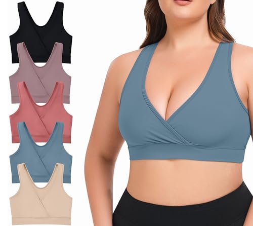 Image of VIMMYTHS Women Maternity Pregnancy Nursing Bras for Breastfeeding - 5Pack(S-4XL) - Racerback Comfrotable Bralette