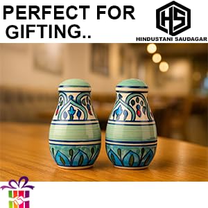 Image of HS HINDUSTANI SAUDAGAR Mehrab Salt and Pepper Ceramic Salt Shaker dispensers Set of 2(130ml Each) Spice Container & Sprinkler for Dinning Table Kitchen Ideal for Home Daily use and Gifting.