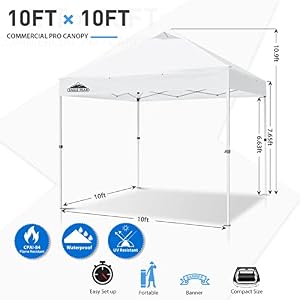 EAGLE PEAK 10' x 10' Heavy Duty Commercial Canopy Tent Pop Up Industrial Instant Canopy Shelter with 100 Square Feet of Shade (White) EAGLE PEAK 10 x 10 Heavy Duty Commercial Canopy Tent Pop Up Industrial Instant Canopy Shelter with 100 Square Feet of Shade White