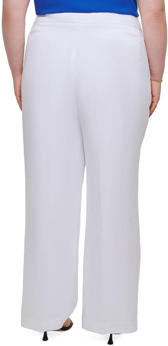 Calvin Klein Womens Plus High Rise Linen Blend Wide Leg Pants White 24W