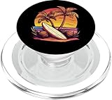 Sunset Beach Surf Szene mit Palmen und Wellen PopSockets PopGrip für MagSafe