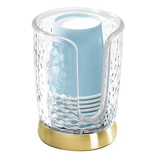 Mdesign Plastic/Steel Compact Small Disposable Paper Cup Dispenser Storage Holder For Rinsing Cups On Bathroom Vanity Countertops - Rain Collection - Clear/Soft Brass #TOP8