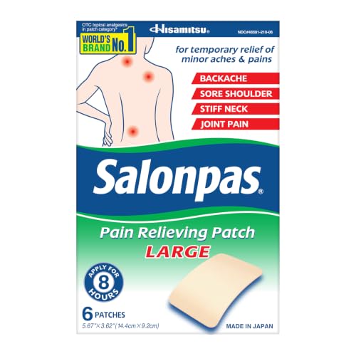 Salonpas Pain Relieving Patch Large 6 Count for Back Neck Shoulder Knee Pain and Muscle Soreness 8 Hour Pain Relief
