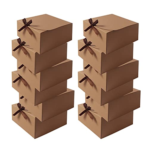 12pack Gift Boxes with Lids Brown Gift Boxes Bulk with Brown Bow Ribbon Bridesmaid Proposal Box for Presents Kraft Paper Gift Boxes for Wedding Fathers Day Christmas Halloween Baby Shower