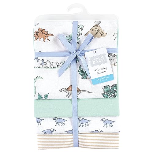 Image of Hudson Baby Unisex Baby Cotton Poly Flannel Receiving Blankets, Boy Dino World, One Size