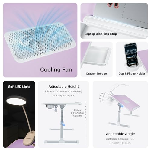 Image of Adjustable Laptop Lap Desk with Cooling Fan USB Light for Adults