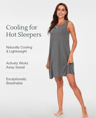 Image of GYS Cooling Bamboo Viscose Nightgowns for Women, Lightweight Sleeveless V Neck Sleep Shirt for Hot Sleepers, Soft Night dress