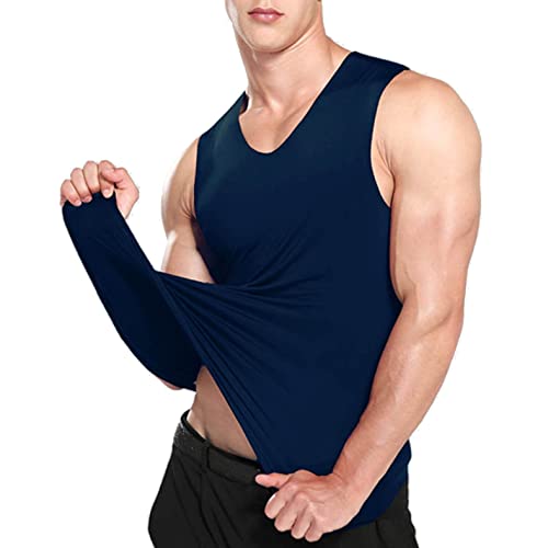 Reloj digital estándar para hombre, chaleco de seda de hielo, fitness, hombros anchos, correr, sin costuras, secado rápido, interior y exterior, desgaste juvenil, talla grande, marine, XXL