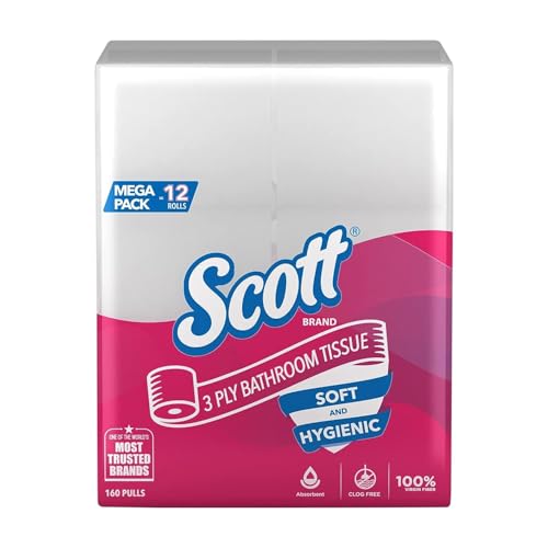 Scott® 3 ply Toilet Paper Tissue Roll, 12 Rolls, 160 Pulls/Roll (Total 1,920 Sheets) (21226)